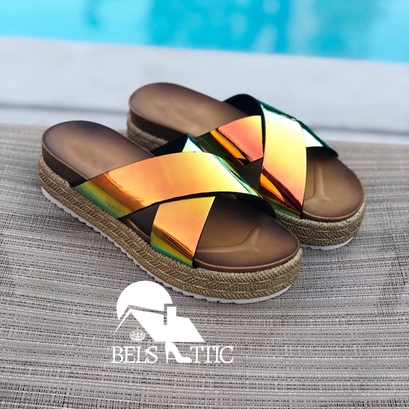 FINAL PRICE ♥️Holographic Neon Orange Sandals - Picture 2 of 8